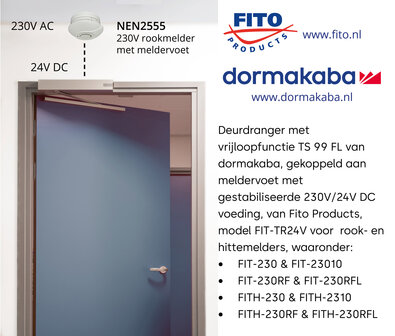 Fito relaisvoet 230v naar 24V DC switch plus rookmelder